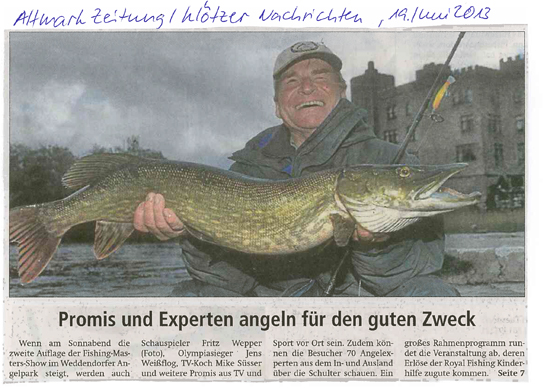 Altmark Zeitung /Klötzer Nachrichten, 19.06.2013: Promis und Experten angeln für den guten Zweck