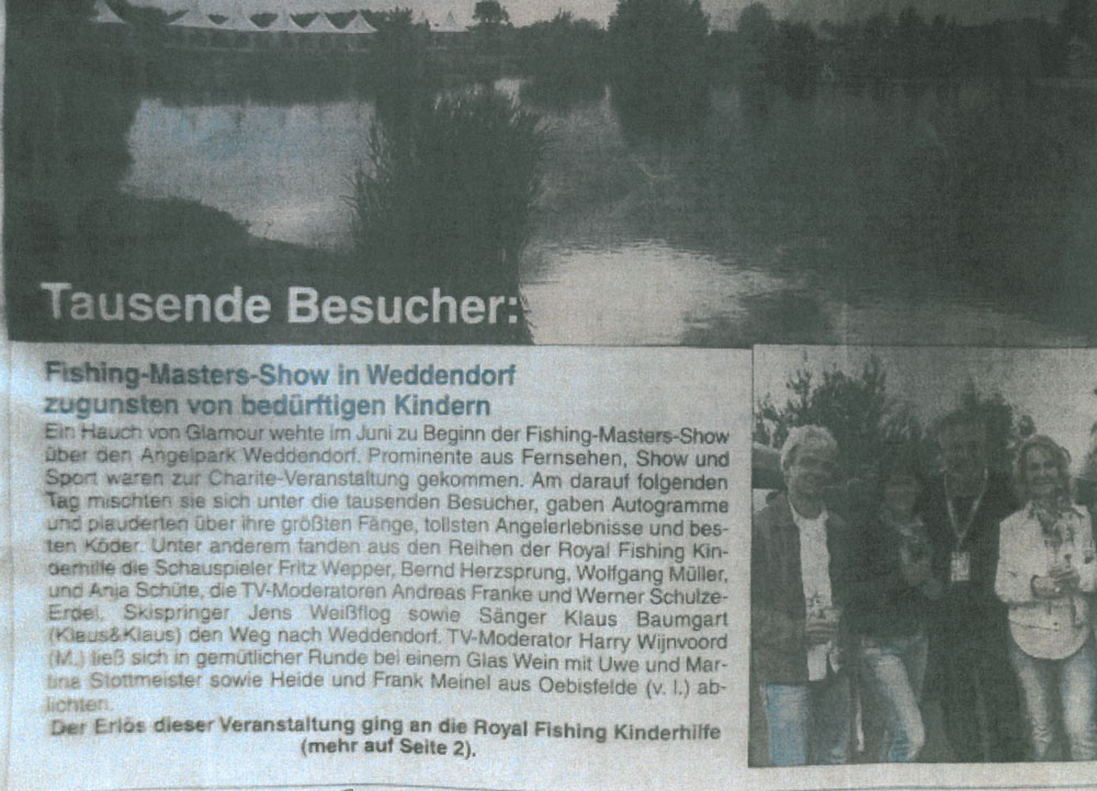 Burgenbote, 28.06.2012: Tausende Besucher: Fishing Masters Show in Weddendorf zugunsten von bedürftigen Kindern
