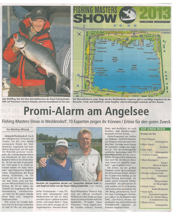 Stendaler Nachrichten, 21.06.2013: Promi-Alarm am Angelsee