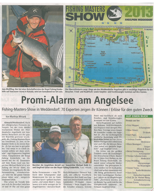 Stendaler Nachrichten, 21.06.2013: Promi-Alarm am Angelsee