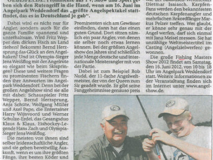 Wolfsburger Kurier, 10.06.2012: Promi-Alarm am Angelsee: Fänge für den guten Zweck