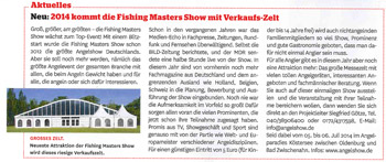 Neu: 2014 kommt die Fishing Masters Show mit Verkaufs-Zelt