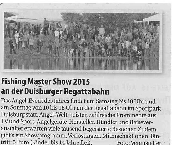 Fishing Masters Show 2015 an der Duisburger Regattabahn