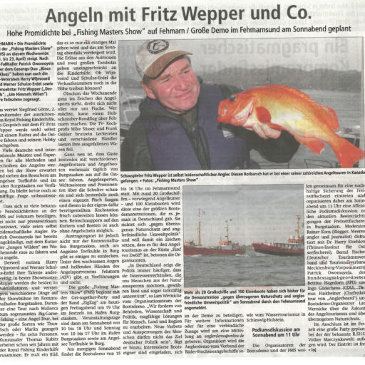 Angeln mit Fritz Wepper und Co./ Große Promidichte bei Fishing Masters Show auf Fehmarn